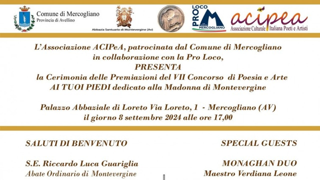 VII Concorso di poesia e arte "Ai Tuoi Piedi", l'8 settembre le premiazioni