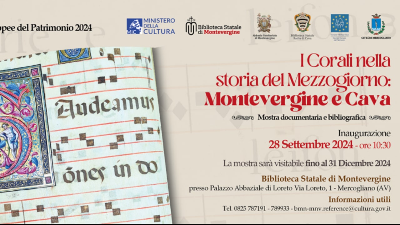 "I Corali nella storia del Mezzogiorno: Montevergine e Cava", il 28 settembre si inaugura la mostra
