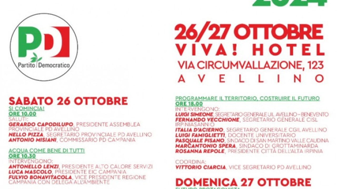 WEDemocratico, il 26 ed il 27 ottobre la Festa provinciale de L'Unità ad Avellino