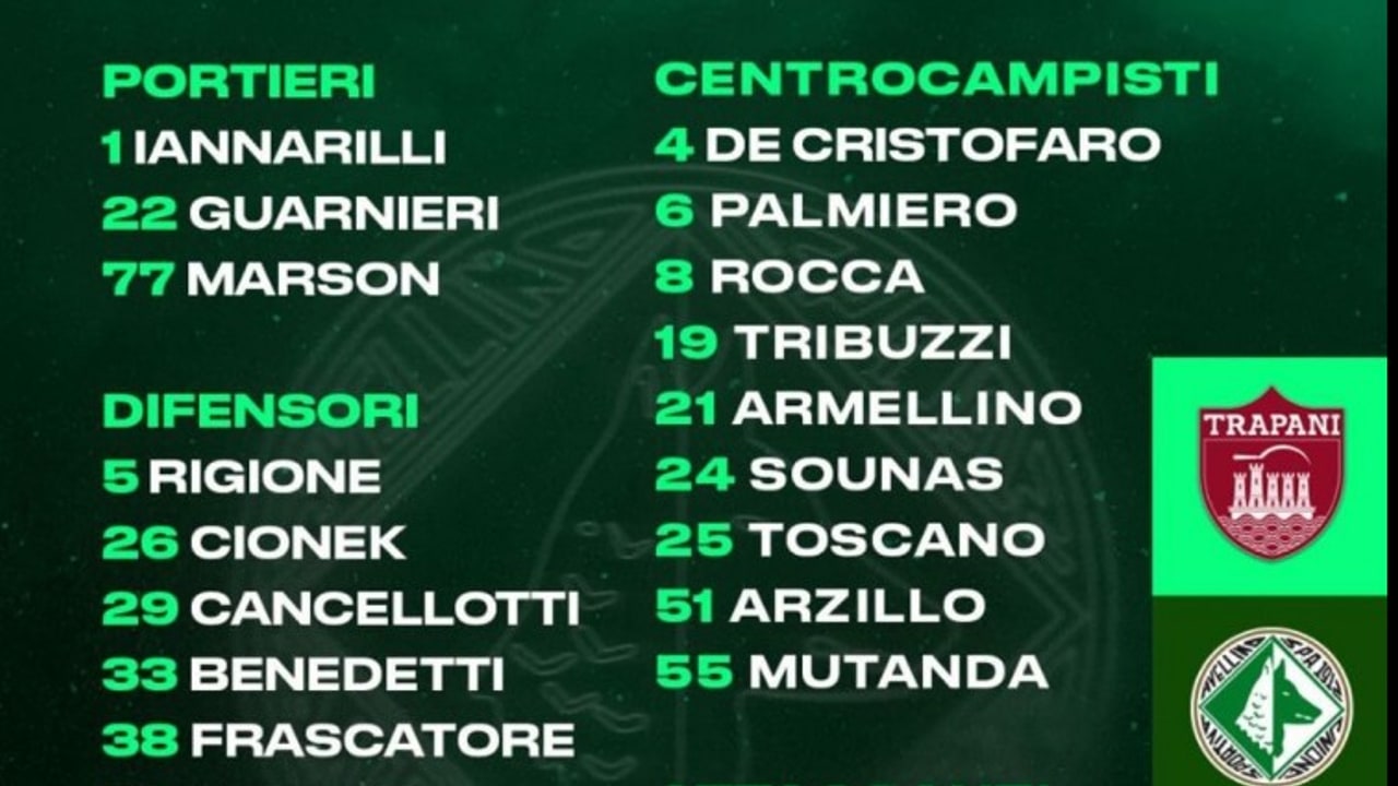 Avellino, ecco i convocati per Trapani: out D'Ausilio e Vano