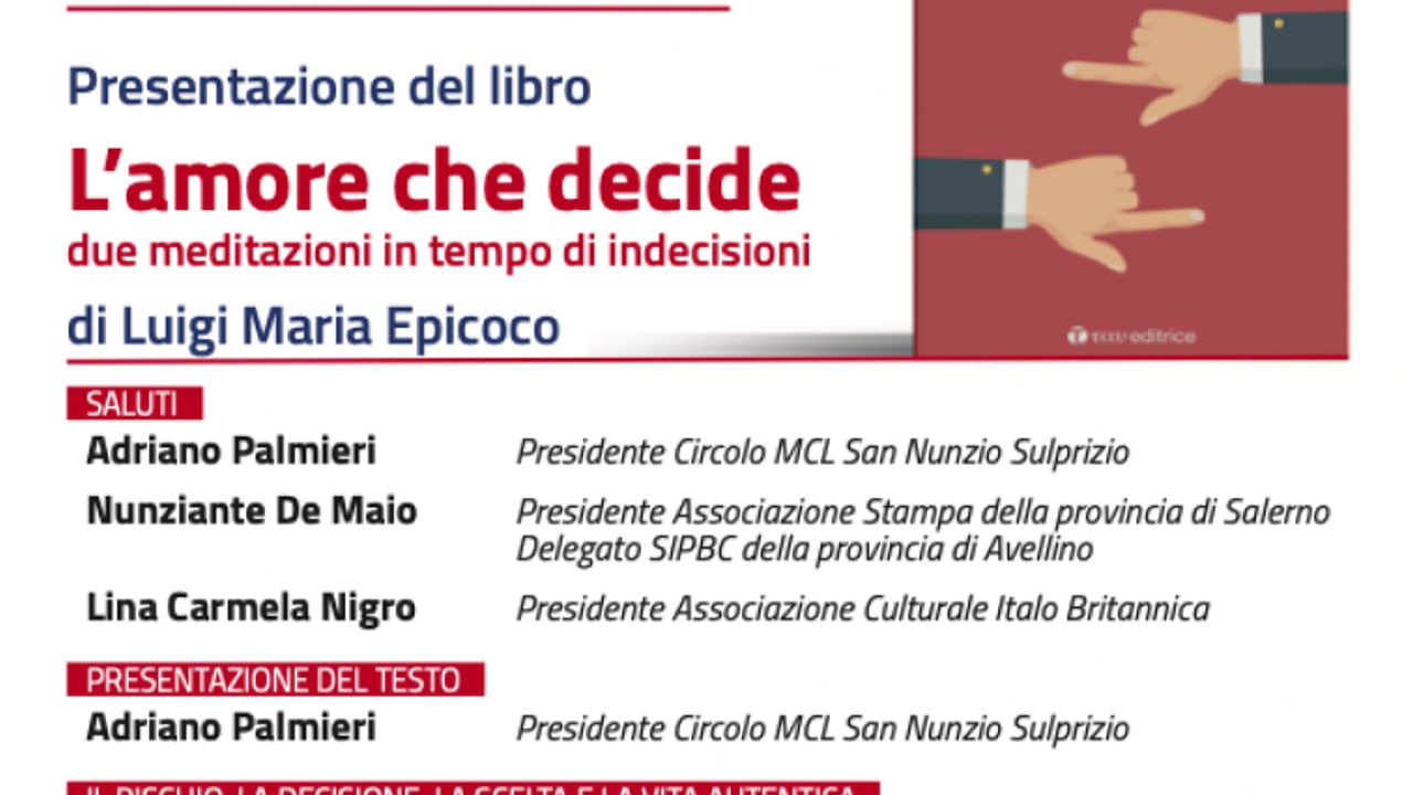 “L’amore che decide", lunedì ad Avellino la presentazione del libro di Epicoco