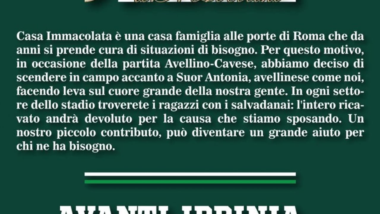 Curva Sud, domani iniziativa benefica per Casa Immacolata