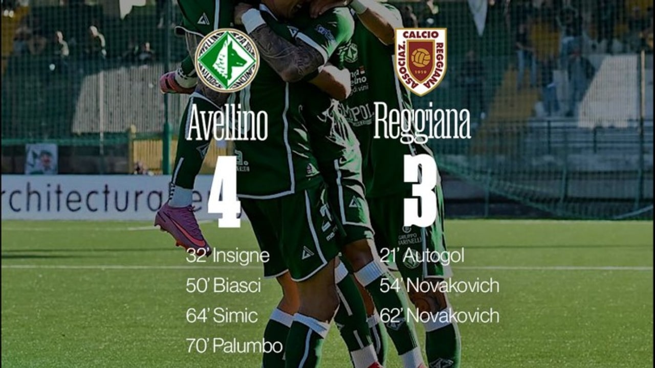 Simic e Palumbo ribaltano la Reggiana: l'Avellino vince una partita pazzesca per 4-3